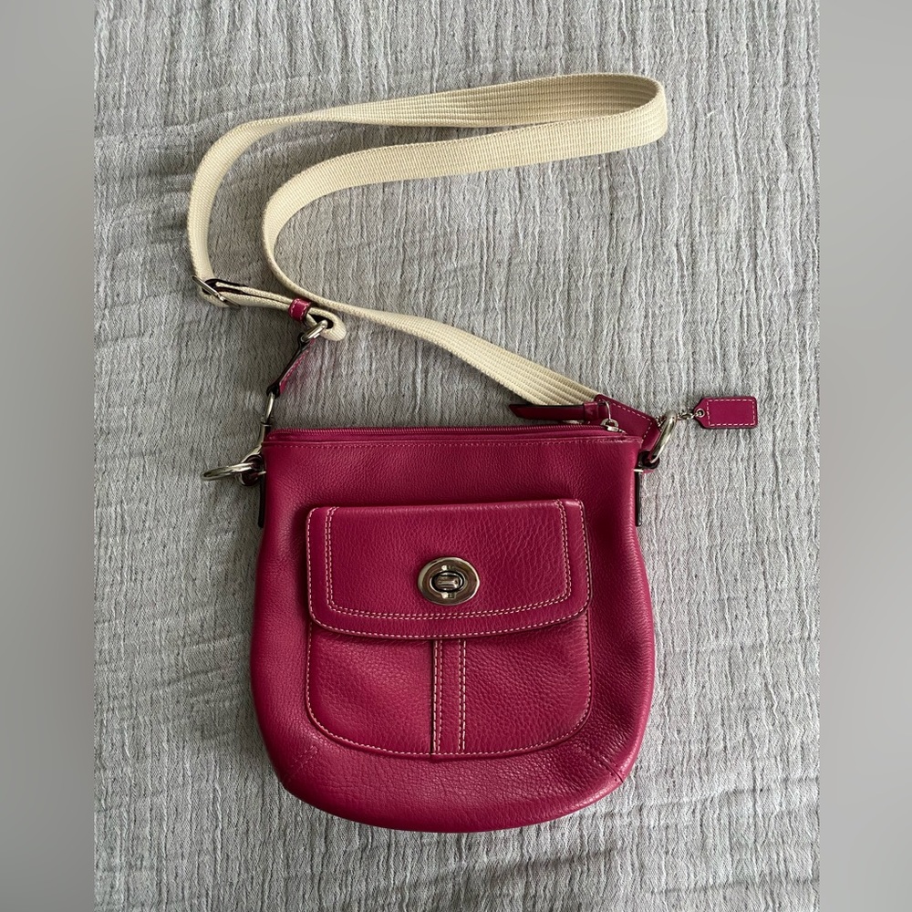 Coach Pink Crossbody Bag with Cream Strap